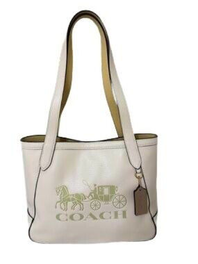 Coach Unique Chalk White Pebbled Leather Tote with Signature Horse & Carriage